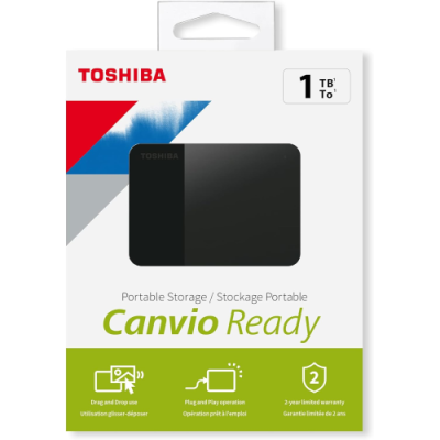 TOSHIBA HDTP310EK3AA, Canvio Ready, 1TB, 2.5" USB 3.0, Taşınabilir, Harici HDD, (Black)