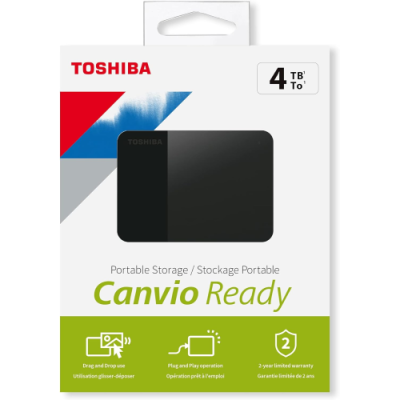 TOSHIBA HDTP340EK3CA, Canvio Ready, 4TB, 2.5" USB 3.0, Taşınabilir, Harici HDD, (Black)