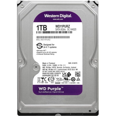 WD PURPLE, WD11PURZ, 3.5" 1TB, 64Mb, 5400 Rpm, 7/24 Güvenlik, HDD (Türkiye Distribütörü Garantili) WD PURPLE, WD11PURZ, 3.5" 1TB, 64Mb, 5400 Rpm, 7/24 Güvenlik, HDD (Türkiye Distribütörü Garantili)